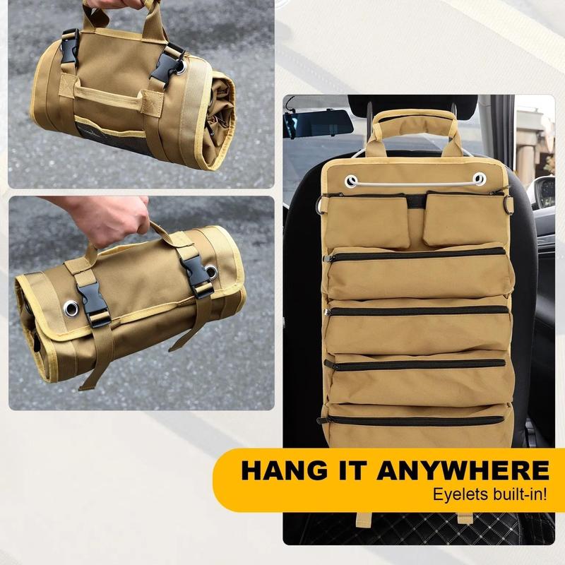 Product Introduction of Roll Up Tool Bag, Portable Tool Storage Bag with 2 Detachable Zipper Pouch, Compact Small Carrier Bag for Electrician Mechanic 7