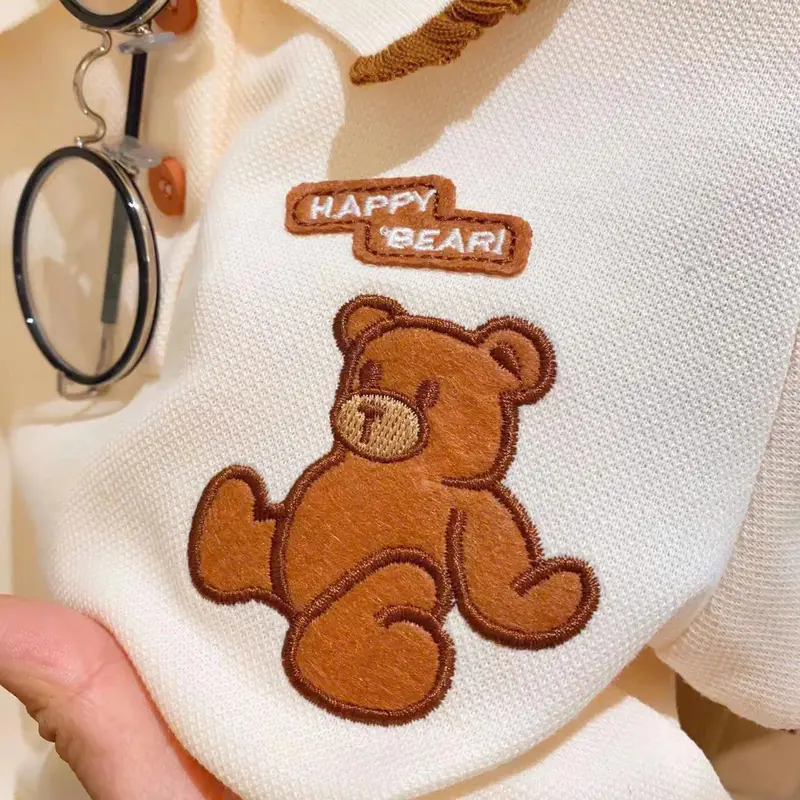 V023 - Váy Polo Thêu Gấu Dáng Xuông Cổ Viền Nâu Bé Gái (8-29kg) 5