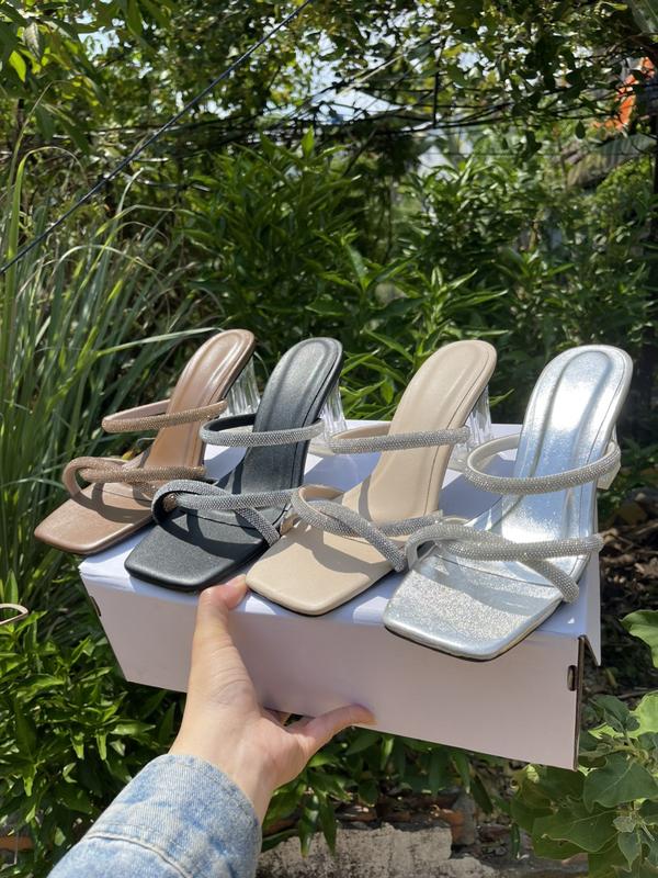 Dép cao gót hottrend quai xoàn hai dây xoắn ngang lấp lánh 5.5p và 7p xoàn sáng đẹp,chân mập hoặc có bề ngang nên tăng size nhé ạ Nhung Nữ DéP depnuhottrend  2023