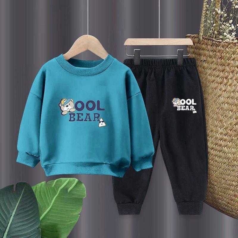 Bộ  thu dông trẻ em chất da cá dày dặn hình gấu cho bé trai bé gái 6-18kg 1