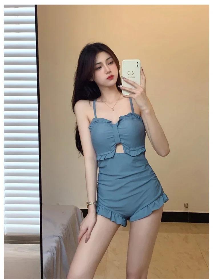Product Introduction of 2024 New Korean Sexy Slim High Waist Solid Swimwear Women One Piece Swimsuit Female Backless Monokini Bathing Suit Swim Wear 6
