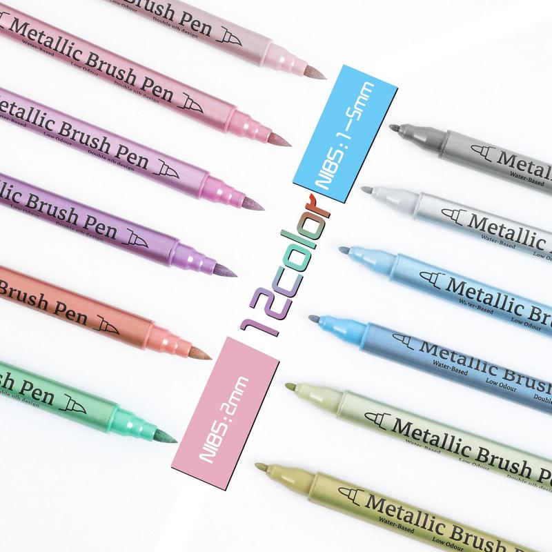Product Introduction of Metallic Paint Marker Pen, 12/24/36pcs Dual Tips Metallic Paint Marker Pen Set, Fine Marker Pen for Rock Wood Ceramic Canvas DIY Painting Drawing, Art Supplies 6