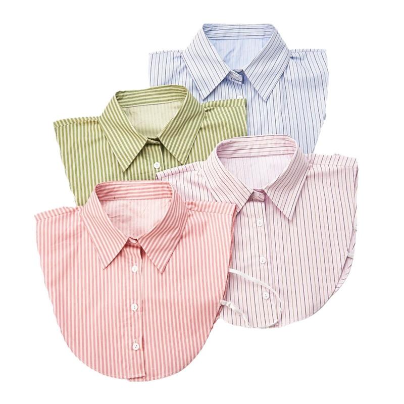 Product Introduction of Fashion Cotton Stripes Fake Collar Detachable Vintage False Blouse Collar Classic Casual Front Tie for Women 23