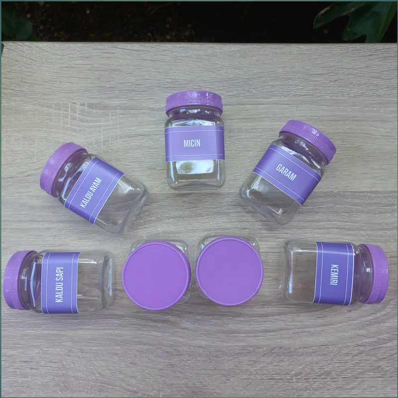 Toples Bumbu Dapur Ungu Lilac 200 Ml Model Kotak Minimalis  Bahan Plastik Gratis Stiker Label Anti AIr Kitchenware 1