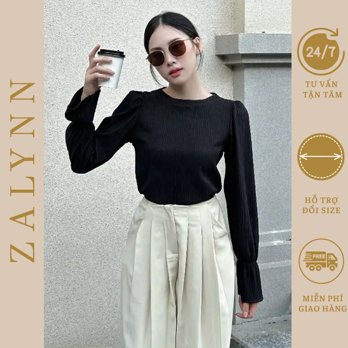 Áo nữ mùa thu đông  kiểu sang chảnh, tiểu thư, tay phồng chất liệu thun xốp mềm mại 2 màu đen   tay phồng, tay bồng  - ZALYNN SM07  Top bán chạy 2024 Voi Top