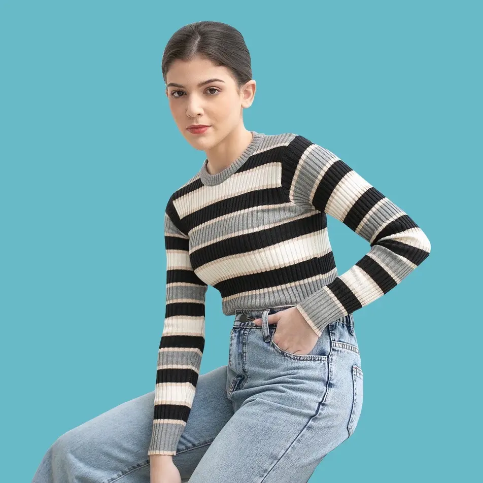 Inner Rajut Wanita Bica Knit Daleman Hijab Rajut Stripe Lembut Fit Baju Panjang Knitwear