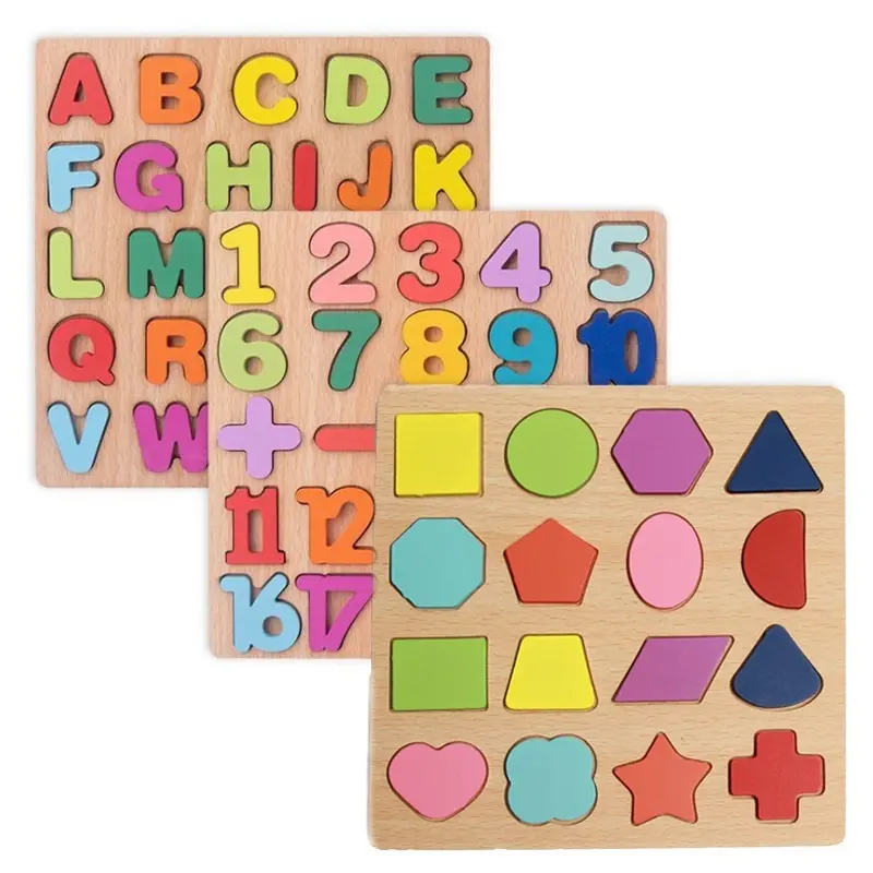 Mainan Anak Geometris Bentuk Alfanumerik Puzzle Kayu Mainan Kayu Edukasi Girls Boys Gift Set