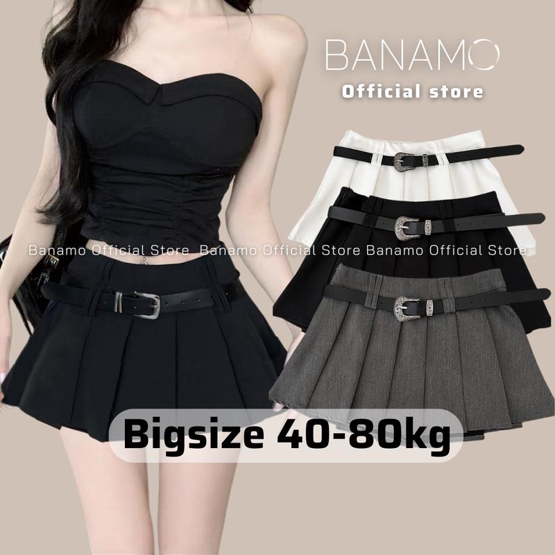 Chân váy nữ BIGSIZE Banamo Fashion chân váy ngắn xếp ly xòe kèm dây lưng 5911 Women Kem