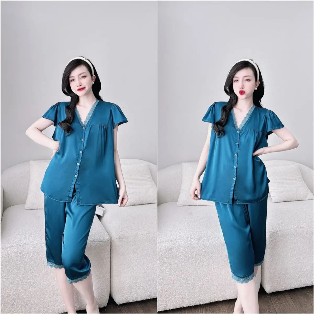 Đồ Bộ Bigsize Lụa Latin 55-100kg Tay Ngắn Quần Lửng Chất Mềm Mịn Mát Mặc Nhà M2