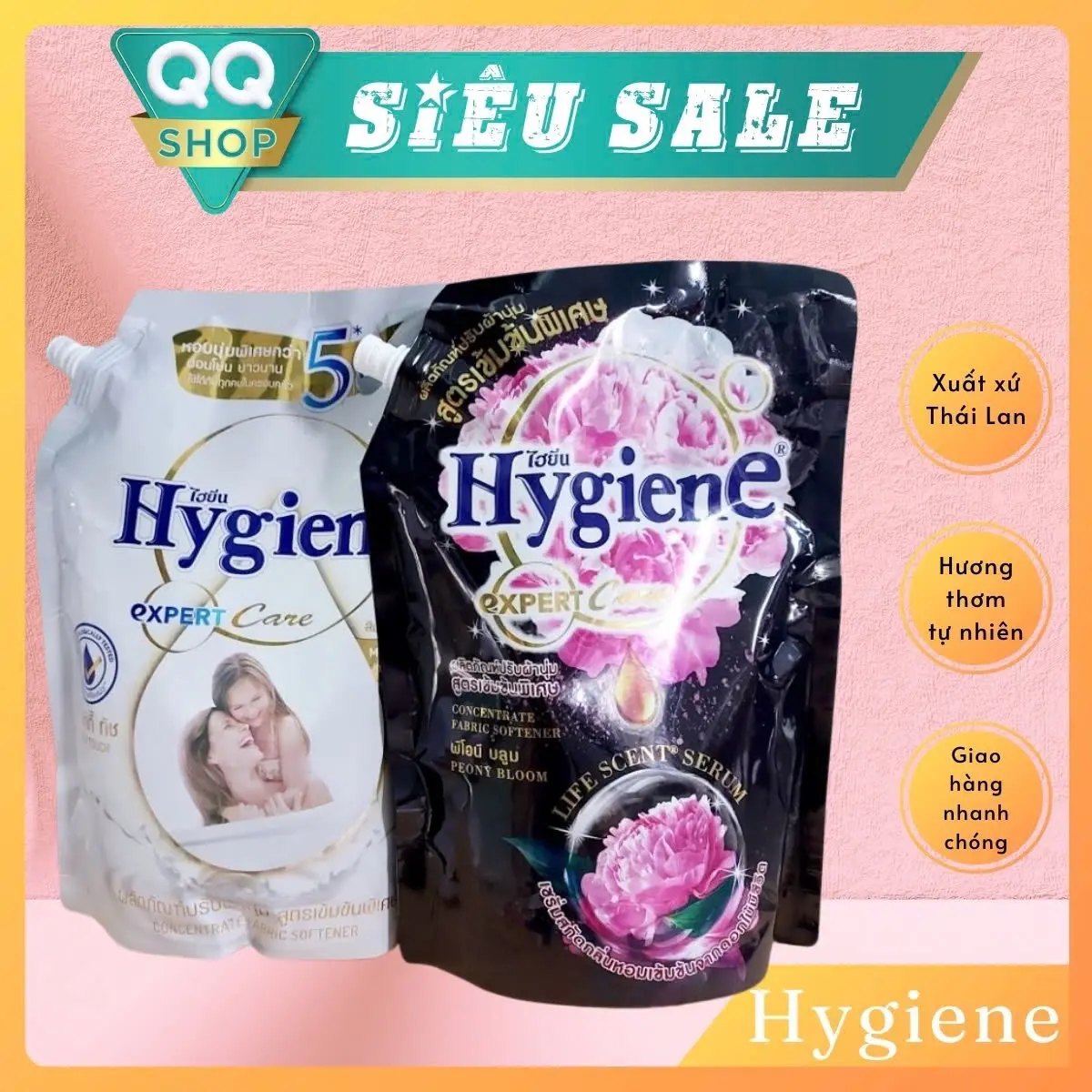 ￼Nước Xả Vải Hygiene Thái Lan đậm đặc lưu hương, Giúp Vải Mềm Mại, Hương Thơm Quyến Rũ Dung Tích 1100Ml