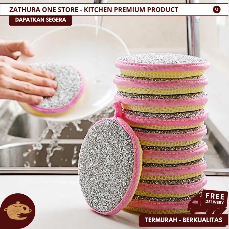 [Paket Beli 2 Gratis 1] Spons Cuci Piring Termurah Double Sides Serbaguna Bulat Bundar Perlengkapan Dapur Perawatan Cuci Sendok Makan Busa Sponge Gosok Poles Mobil Motor Spon Pembersih Karat Minyak Panci