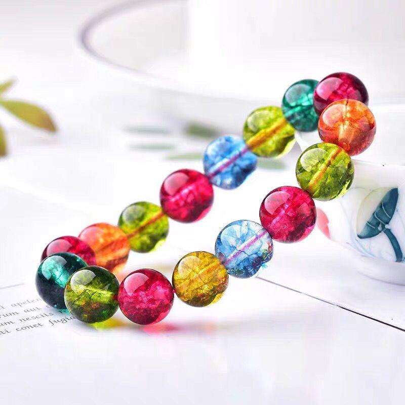 Brazilian Tourmaline Crystal Old Style Bracelet Round Bead Bracelet Candy Color Rainbow Women's Gift Prosperous Stone Wealth Transfer 6