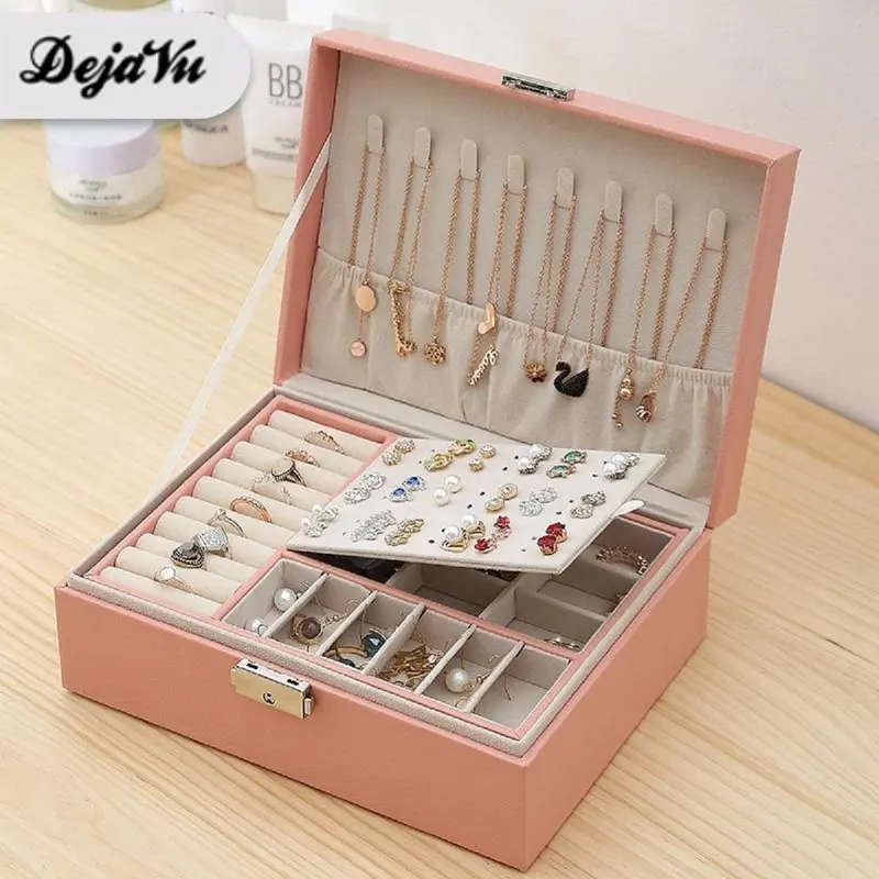 Dejavu Kotak Perhiasan Jewelry Box Display 2 Layer Storage Box Organizer Kalung Makeup Box Cincin Gelang Anting Jam Tangan Tempat Penyimpanan Travel HDK310 6