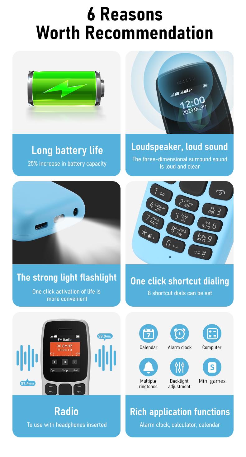 Product Introduction of New Straight Button Machine 2G mic spinning N106 Big Word Function Ready to Use Classic Mobile Phone Suitable for Adult Student Mobile Phone Mini phone GSM Card Dual multicolor Southeast Asia 3