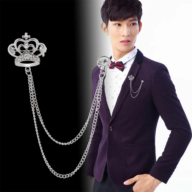 Ghim Cài Ve Áo Thanh Lịch Cho Nam, 1 Cái, Có Dây Xích, Ghim Cài Áo, Vàng Và Bạc 3