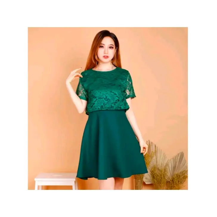 Dress Terbaru  Baju Imlek/Natal Bahan Moscrape Mix Berukat Geliter Kondangan Simple Dewasa Midi Pesta Natal Wanita Casual Remaja Pendek Mewah Gaun Maxi 0