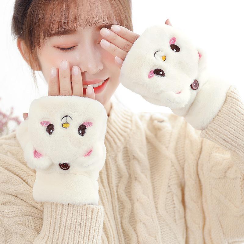 Găng Tay Đan 1 Đôi Thiết Kế Hình Thỏ Mèo Và Gấu Trúc Dễ Thương Găng Tay Không Ngón,Kiểu Lật Nửa Ngón Tay Thích Hợp Cho Mùa Đông Mềm Mại Và Ấm Áp Găng Tay Dày Dành Cho Phụ Nữ Và Trẻ Em Gái Cặp Bao Tay bao tay