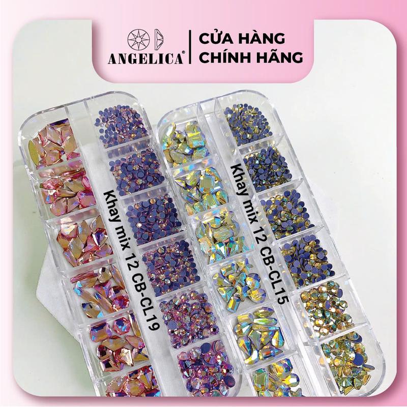Khay mix Đá Chân Bằng ANGELICA + Đá Chân Lưới Trang Trí Đính Nails - CBCL Nữ Sơn Gel