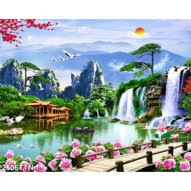 Tranh Dán tường 3D Sơn Thuỷ Hữu Tình kích thước 1m2*60cm vinh quy bái tổ bức