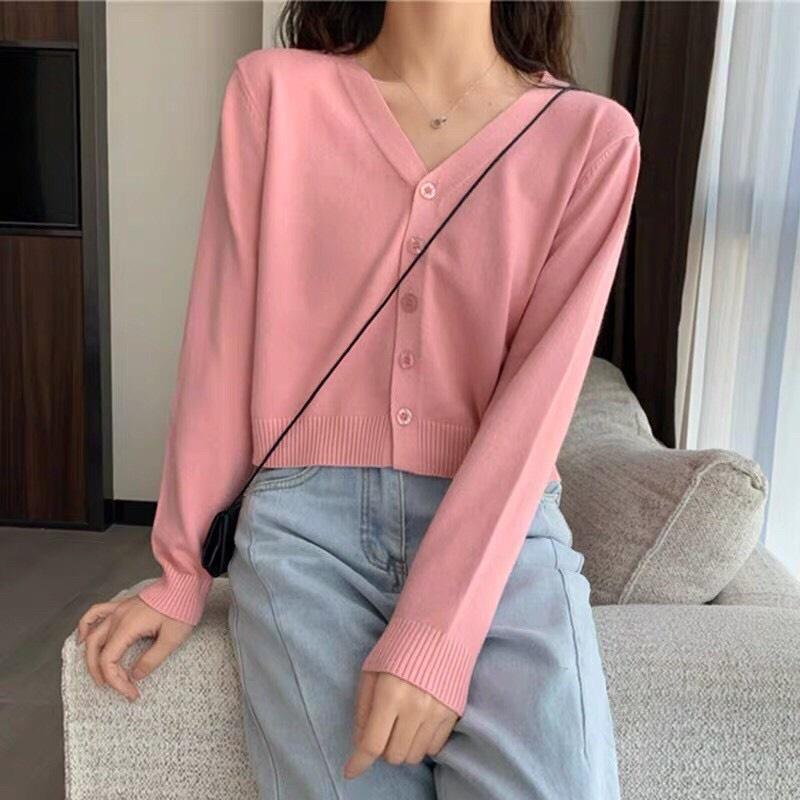 Áo cadigan len mỏng 5 khuy giữa, Áo Khoác len dài tay khuy nhựa AL1361 Crop Top