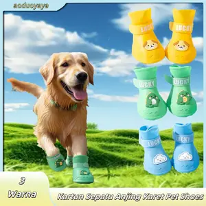 【aoduoyaya】4 Pcs Sepatu Bot Hujan Silikon Set Sepatu Anjing Kucing Tahan Air Sepatu Bot Hewan Anti Air Anti Slip Anti Kotor