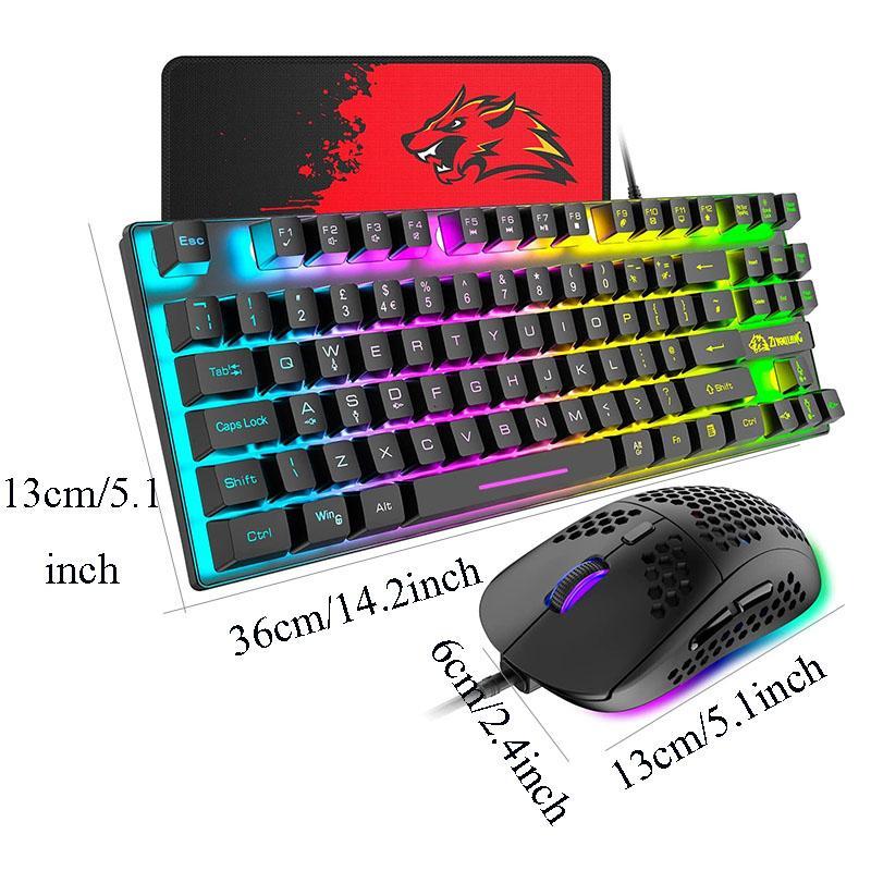 Wired Gaming Keyboard & Honeycomb Shell Design Mouse Combo for PC Computer, 1 Set 88 Keys RGB Backlit Mechanical Keyboard & 6 DPI Adjustable Gaming Mouse 4