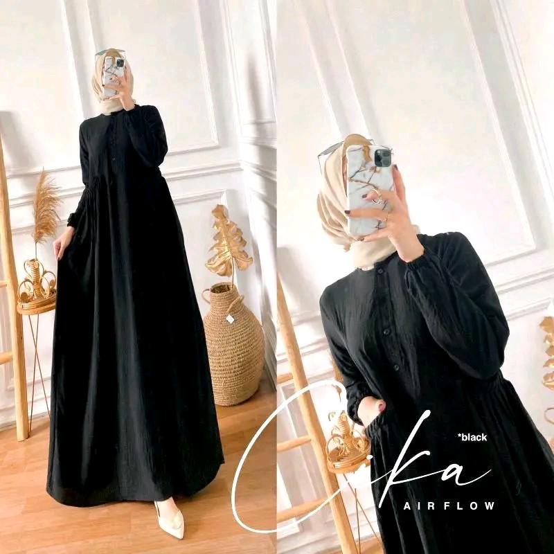 Product Introduction of RATI - Cika Maxi Gamis Lebaran Dress Wanita Dewasa Muslim Simple Mewah Polos Ld 110 Crinkle Bisa Cod By Hijab Solo Remaja Airflow Syari 1
