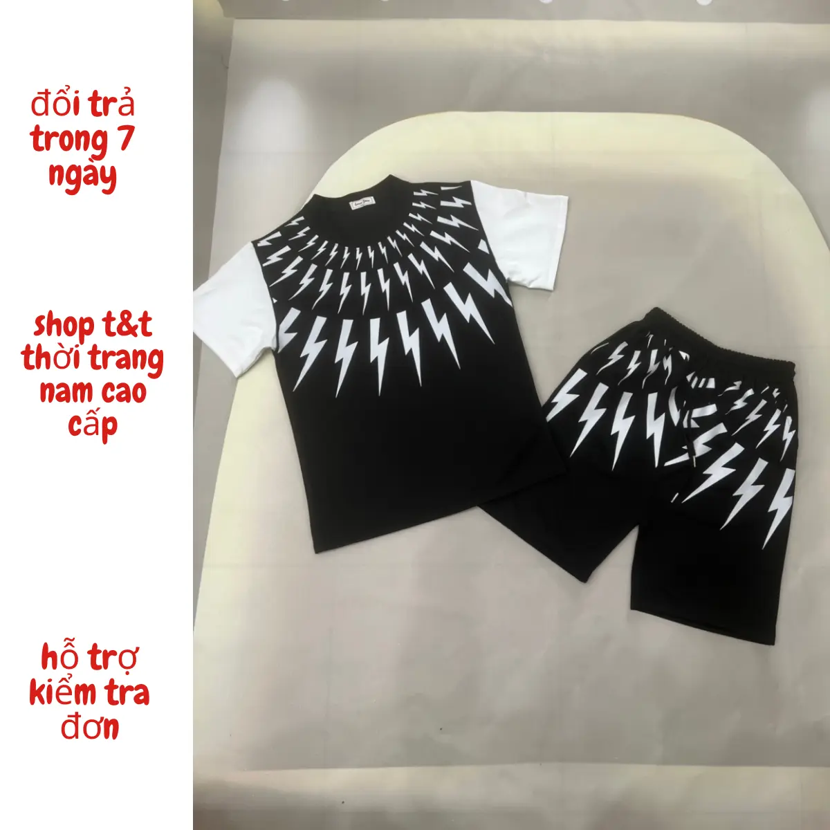 Bộ Đồ nam tia sét phối hai màu Đen trắng