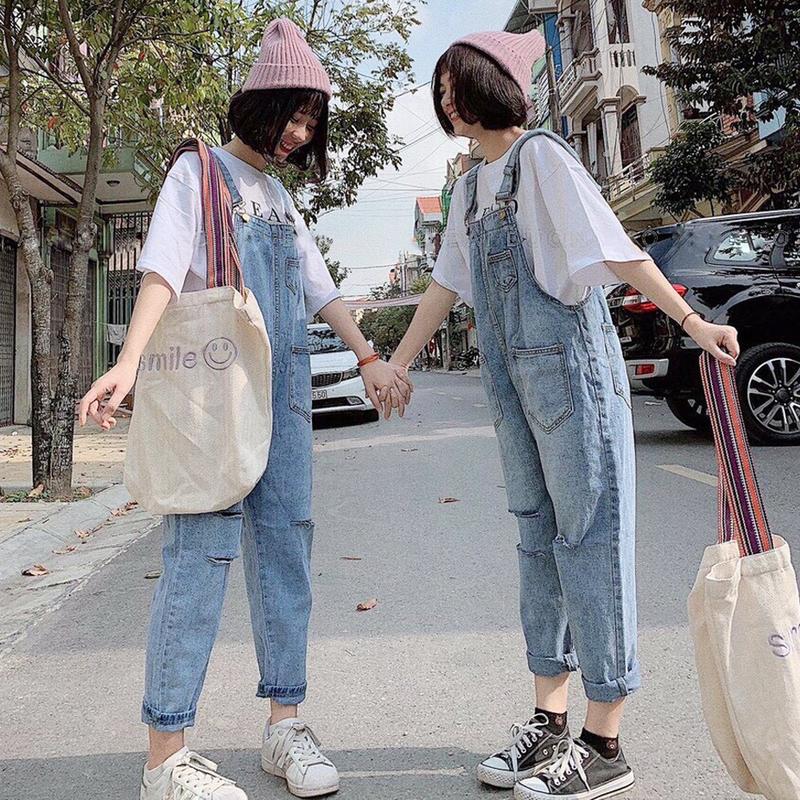 Yếm quần jean dài rách LETUSHOP 002 phong cách hàn quốc - yếm bò nữ ulzzang ️ ️