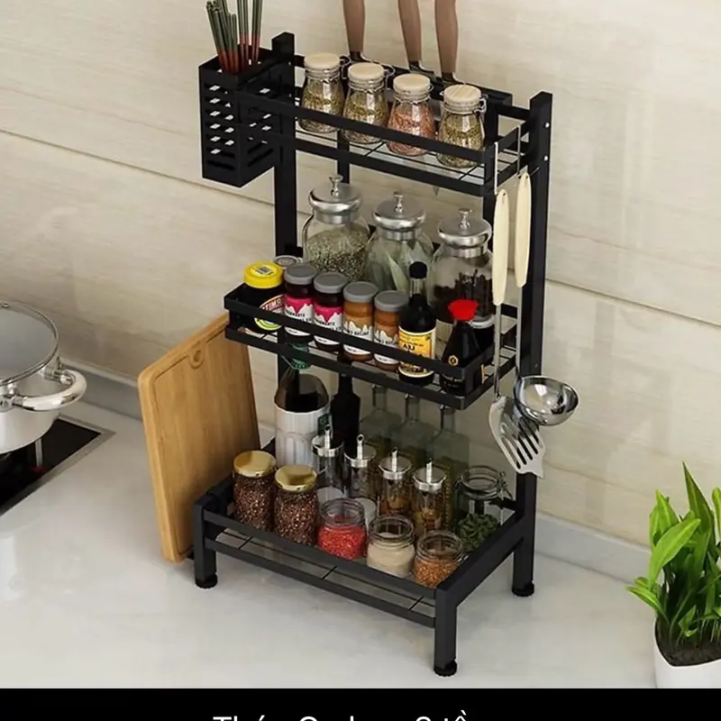Kệ để gia vị 2 tầng,3 tầng được làm bằng thép cacbon không rỉ,sơn tĩnh điện 3 lớp kệ  danang 4