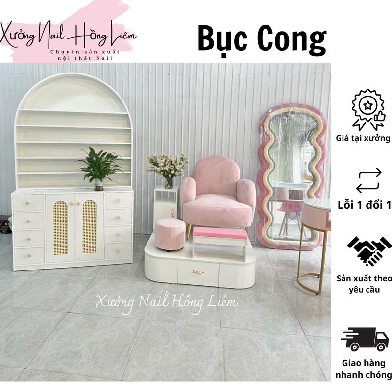 Bục Nail đơn cong gỗ mdf phủ melamin [Xưởng Nail Hồng Liêm] Vững chắc Ngăn kéo Đã lắp ráp 0