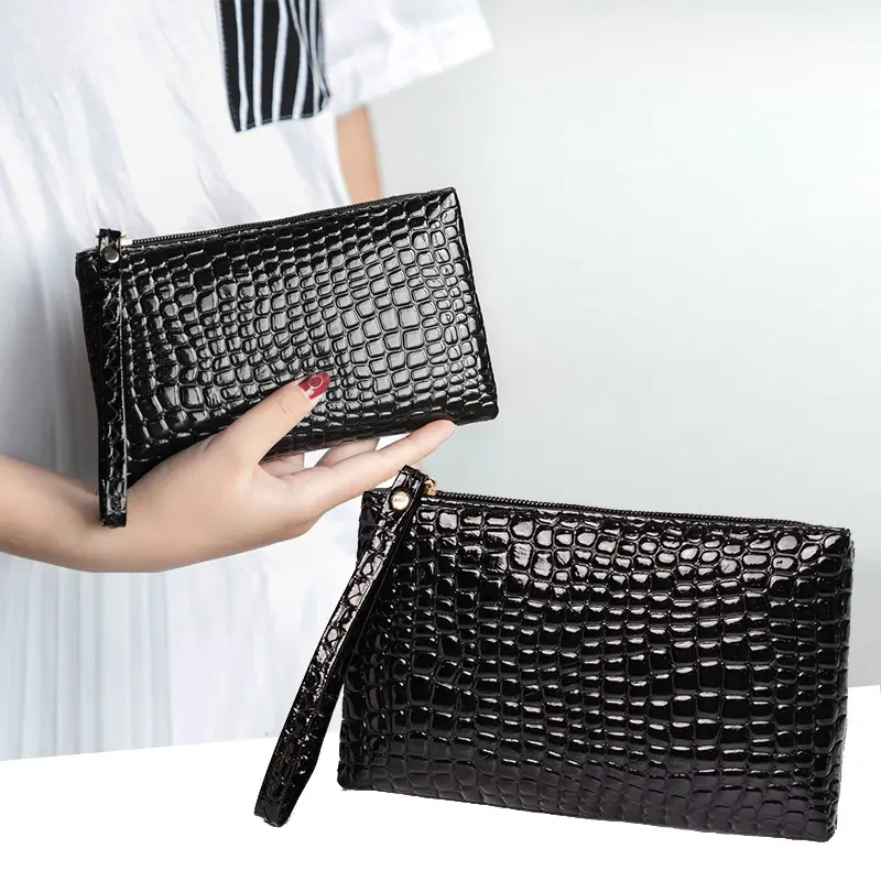 Women's solid color simple premium clutch bag Korean version crocodile pattern mobile phone bag change bag gift bag