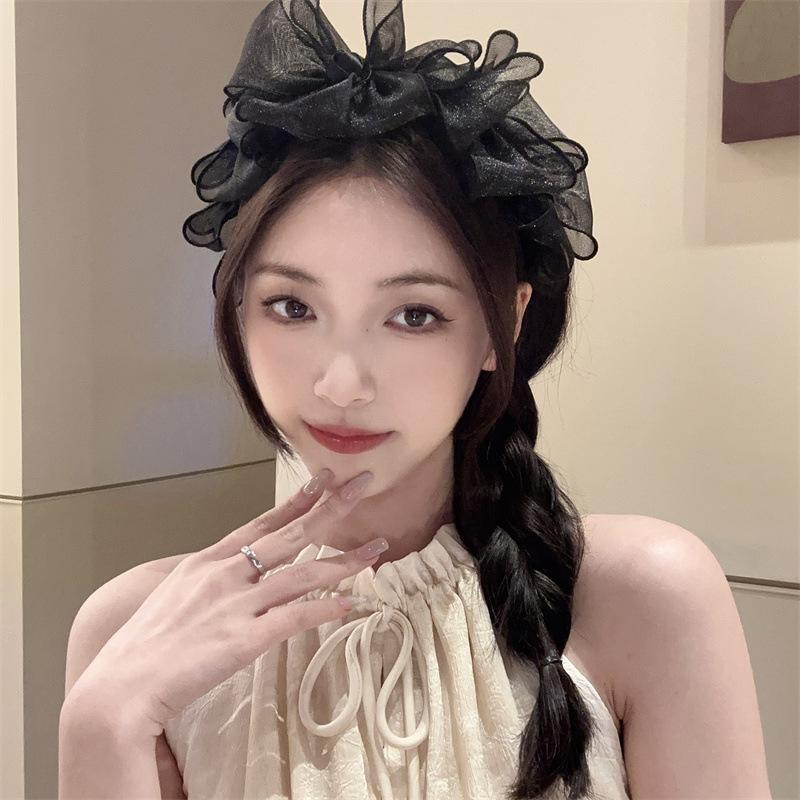 Phụ Kiện Tóc Nơ, Phong Cách Hàn Quốc, Băng Đô Lưới Ren Cài Tóc, Thanh Lịch Và Dễ Phối Đồ Thích Hợp Cho Các Hoạt Động Ngoài Trời Women Nữ Khuyên Tai Bàn Tay
