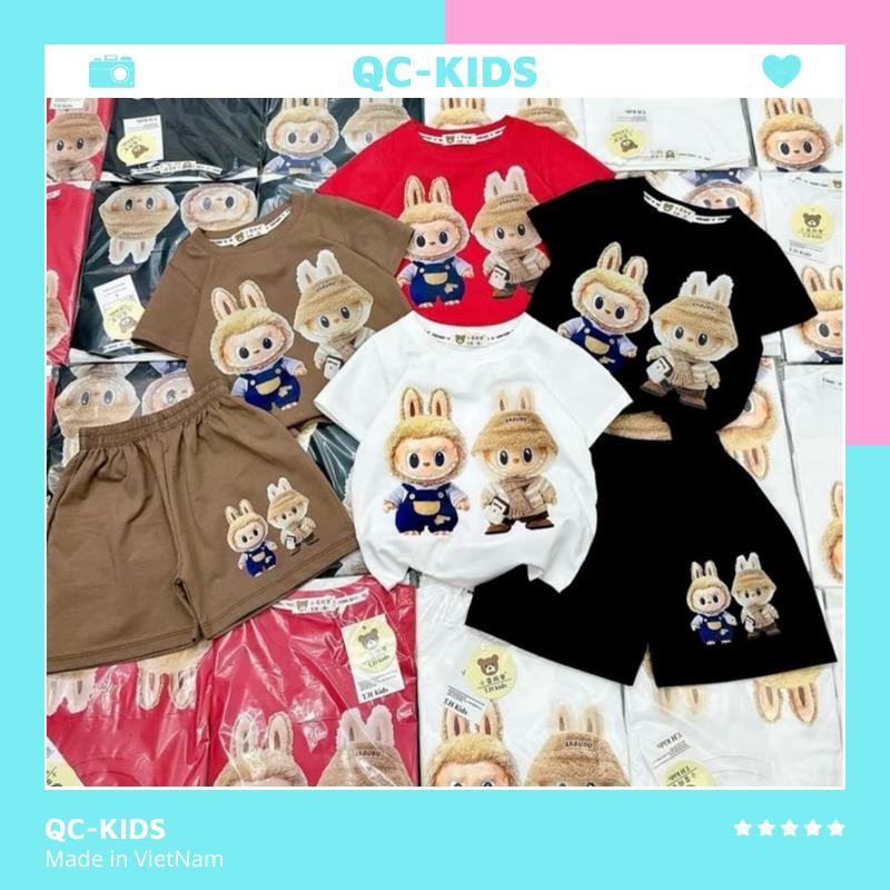 Bộ quần áo cộc tay labubu bé trai bé gái chất liệu cotton mềm cho bé 8-18kg