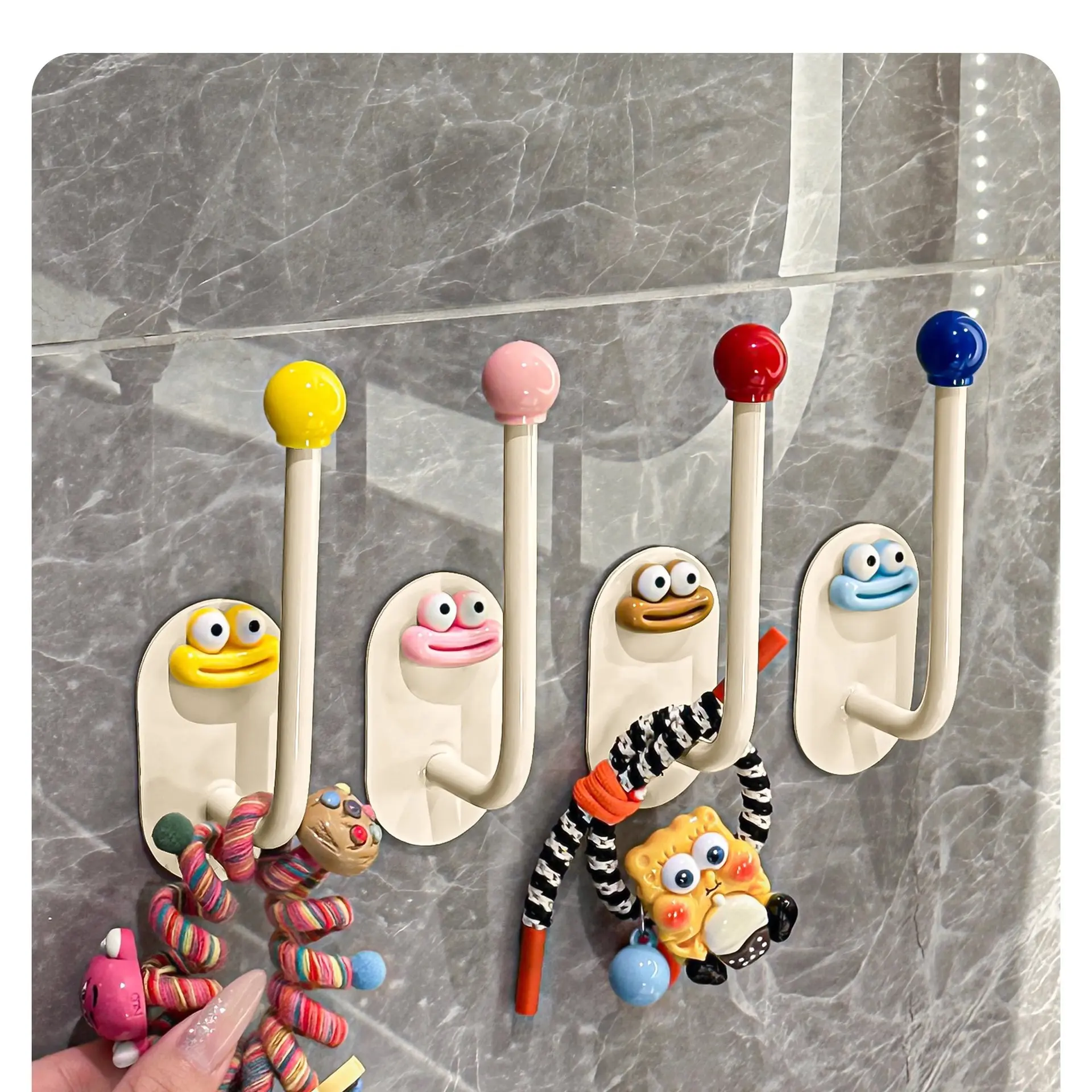 Dopamine Hook Hair Tie Organizer,Bathroom Hair Accessory Storage,Hair Clip Elastic Band Cord Hook,Jewelry Adhesive Hook
