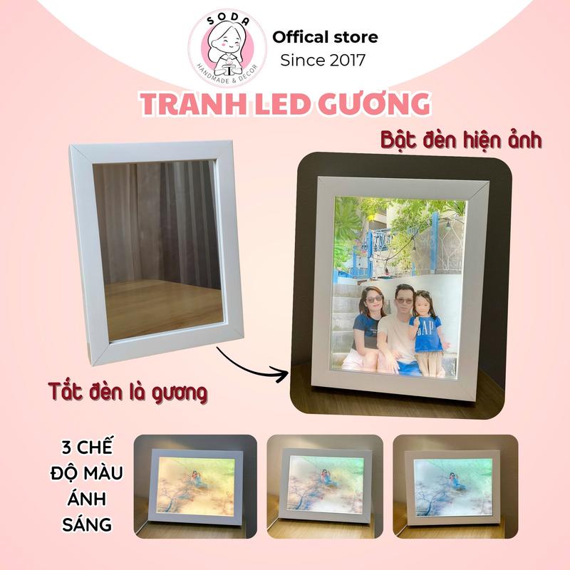 Soda Handmade Khung tranh đèn LED gương hiện ảnh 10x15cm 15x21cm 21x30cm Trang trí nhà Decor quà tặng ý nghĩa 3 chế độ ánh sáng LED vàng trắng trung tính