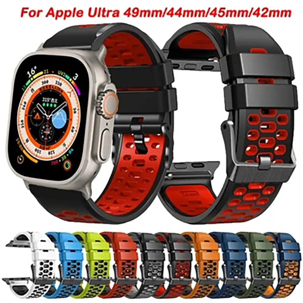 2024 Silicone Strap For Apple Watch Ultra 49mm Sports Band For IWatch Series 9 8 7 SE 6 45mm 44mm 42mm Bracelet Wristbands