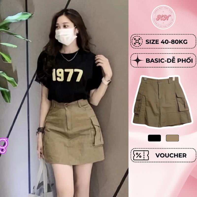 Chân Váy nữ Kaki Túi Hộp Trẻ Trung Năng Động,váy dáng A Đứng Form có Quần Bảo Hộ Women Đen