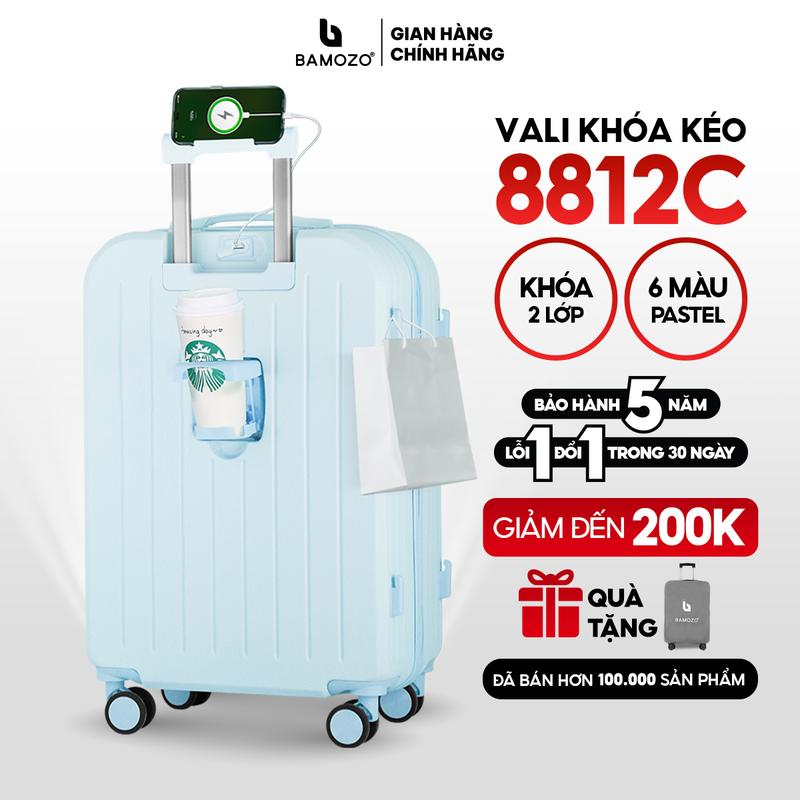 [SHOP] Vali Bamozo 8812 Bản Cao Cấp Size 20/24 Nhựa ABS Bền Đẹp 4 Bánh Xoay 360 Vali Du Lịch Hộp Đựng Cứng Có Khóa Hai Lớp An Toàn - Tặng Bọc Vali