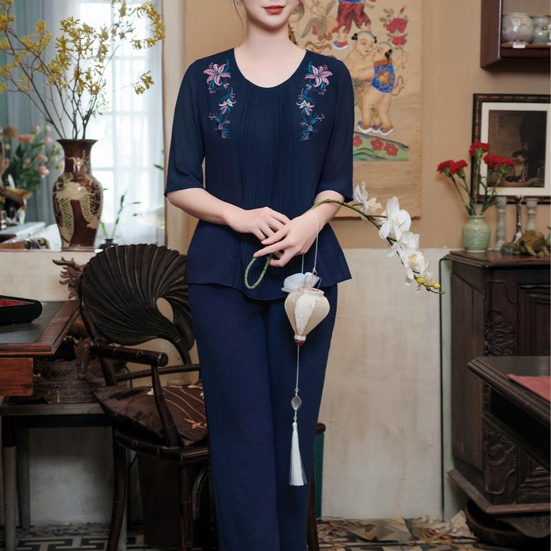 Đồ bộ Chiffon Nữ Trung Niên Cao Cấp Mềm Mịn Mát cho mẹ thương hiệu Thiều Hoa DB4L0130 Top Women 2