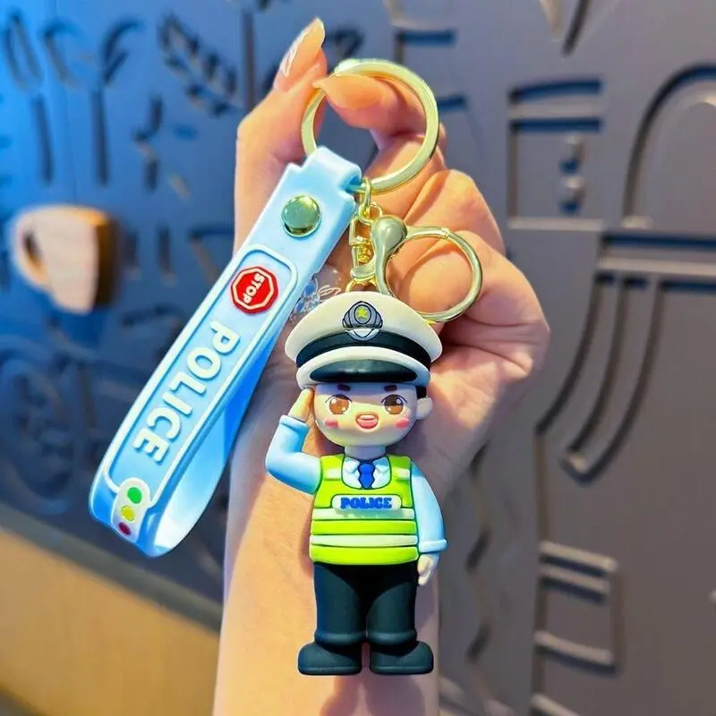 Car Key Holder Souvenir Firefighter Police Keychain, Cute Backpack Pendant Decorative Commemoration Keyring