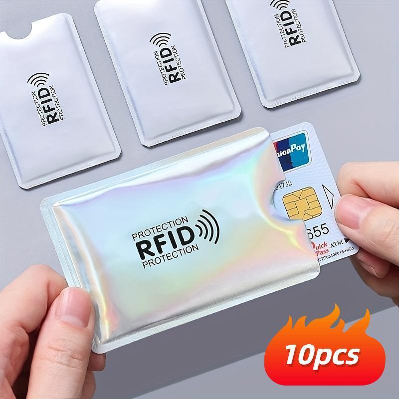 Product Introduction of RFID Card Protector, 10pcs/set Anti-slip Design Durable Aluminum NFC Blocking Cover for ID Card & Bank Card & Credit Card 0