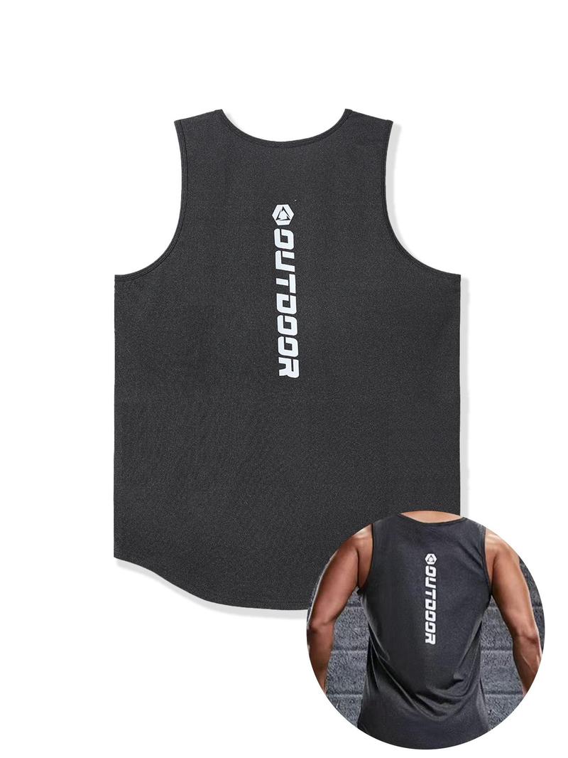Product Introduction of Men's Letter Print Round Neck Tank Top, Regular Fit Sporty Sleeveless Vest for Gym Workout Running Training, Casual Comfy Breathable Top for Summer 2