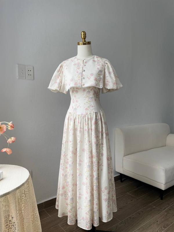 Váy hoa nhí cổ tàu tay bồng mùa hè đi chơi đi du lịch Vayemcloset