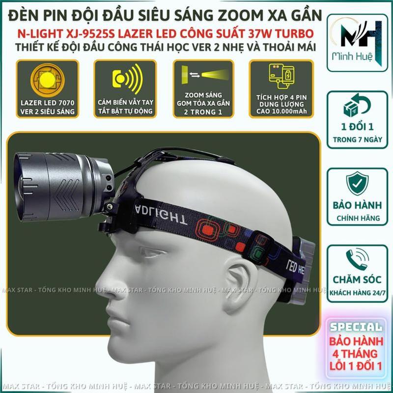 Đèn pin đội đầu siêu sáng XJ9525S zoom xa gần CẢM BIẾN vẫy tay công suất 37W pin sạc ngược cho điện thȯại 10000mAh soi xa 1000 mét siêu pin trâu pin đội đầu