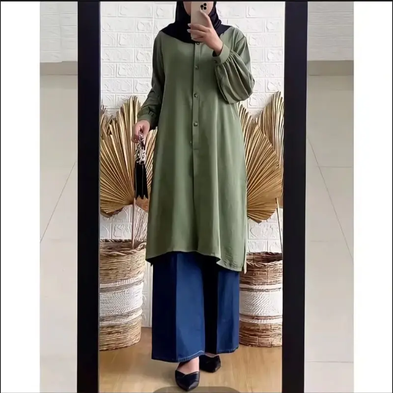 Tunik Crinkle airflow Lengan Panjang - Busui dan Wudhu Friendly Atasan Terbaru Wanita Muslimah Moderen - Kanaya Tunik Panjang Kancing Nyaman Lembut Kain 4