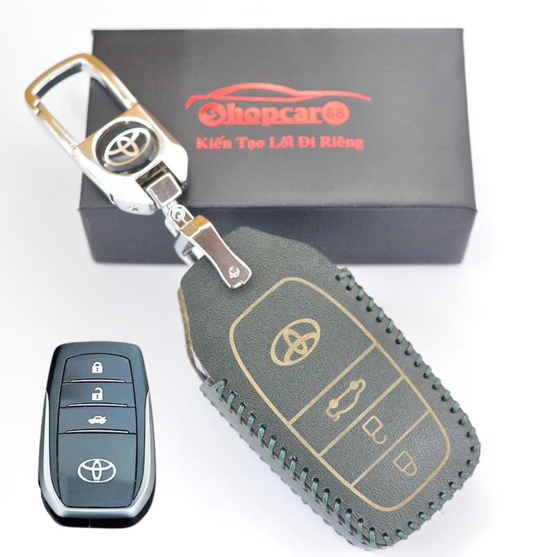 Bao Da chìa khoá Xe Toyota thông minh 3 nút, mẫu chìa độ Toyota chuẩn như hình, Da bò nhiều màu sắc