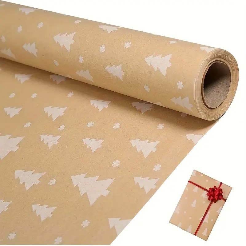 Christmas Tree Pattern Gift Wrapping Paper, 1 Count Gift Wrapping Roll, Gift Wrapping Supplies for Party, Holiday, Christmas Party, Stocking Filler 5
