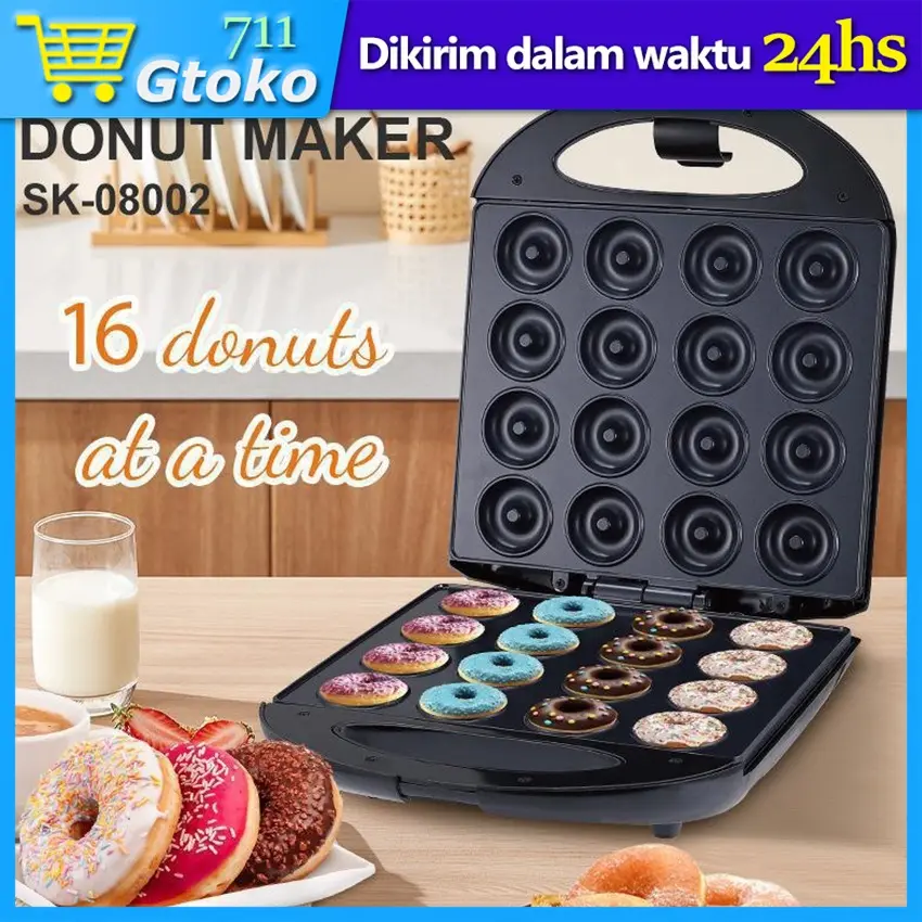 16 lubang Donut Maker Mesin Alat Pembuat Donut / Donat Elektrik / Cetakan Donat Listrik Anti Lengket Mesin Donat Mini Listrik