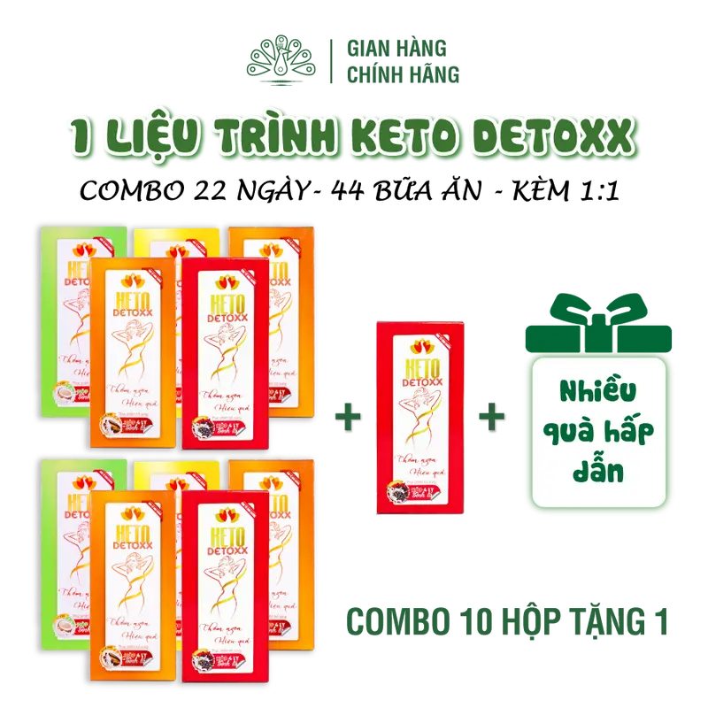 20 Hộp KetoDetoxx + Nhiều QUÀ - Thay thế bữa ăn - Sữa tách béo và các vitamin và khoáng chất - 4 vị Cacao/ Cafe/ Vani/ Dừa 1